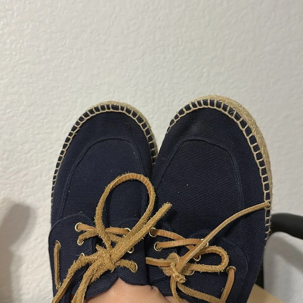 Tory Burch navy espadrille platform lace up Blanton boat shoes women size 7